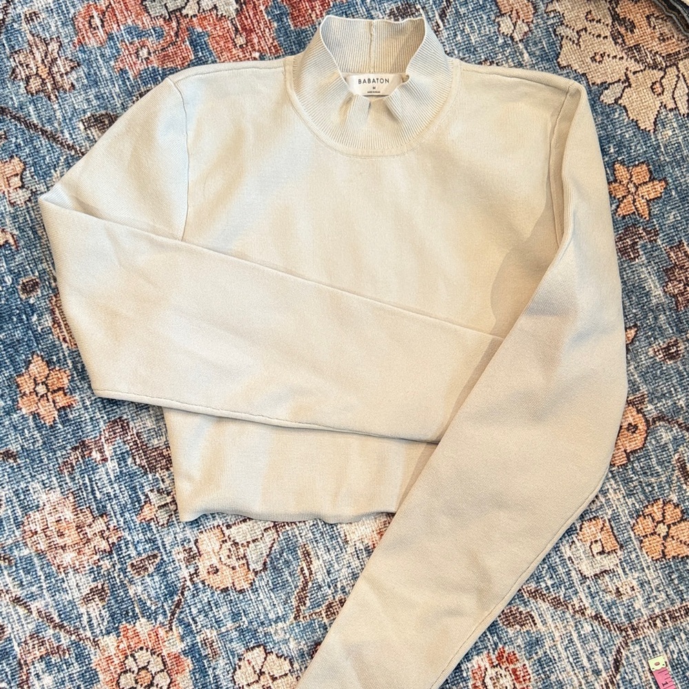 Babaton Off-White Mock Neck Top
